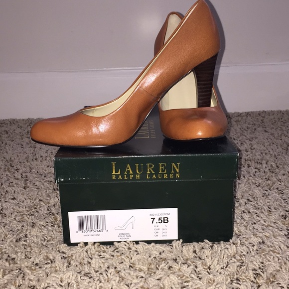 Lauren Ralph Lauren Shoes | Ralph Lauren Zamora Polo Tab Kidskin Heels | Color: Tan | Size: 7.5 | E1984's Closet
